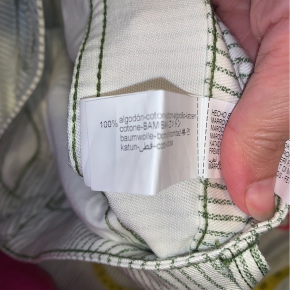 Zara cream and green Pin Striped Wide-Leg high rise 100% cotton jeans Pants 8 - Picture 6 of 10
